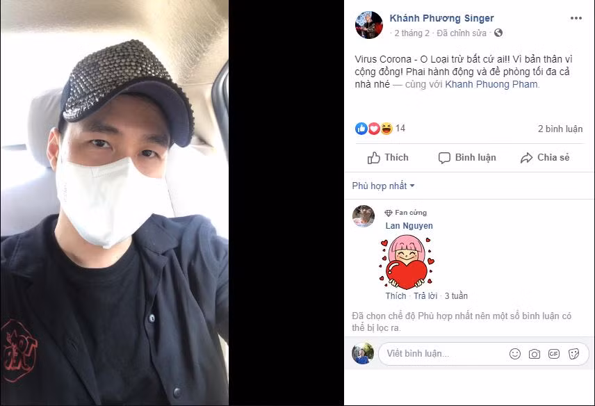 Nam ca sĩ luôn đeo khẩu trang khi ra khỏi nhà để phòng chống dịch.