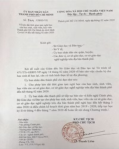 Văn bản của Ủy ban nhân dân Thành phố Hồ Chí Minh ngày 14/2 (Ảnh: P.L) Văn bản của Ủy ban nhân dân Thành phố Hồ Chí Minh ngày 14/2 (Ảnh: P.L)