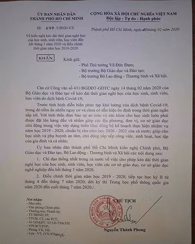 Văn bản số 577 của Chủ tịch Ủy ban nhân dân Thành phố Hồ Chí Minh ký ngày 20/2 (ảnh: P.L)