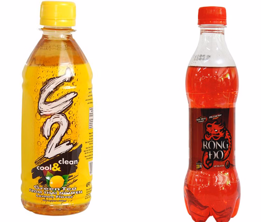Sản phẩm trà xanh C2 và nước tăng lực Rồng Đỏ - ảnh minh họa.