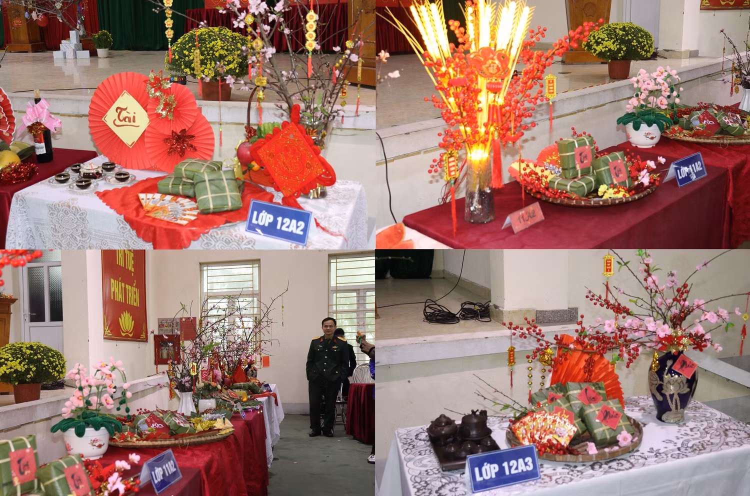 Những mẹt bánh chưng của các bạn học sinh được trưng bày vô cùng đẹp mắt. (Ảnh: NTCC)