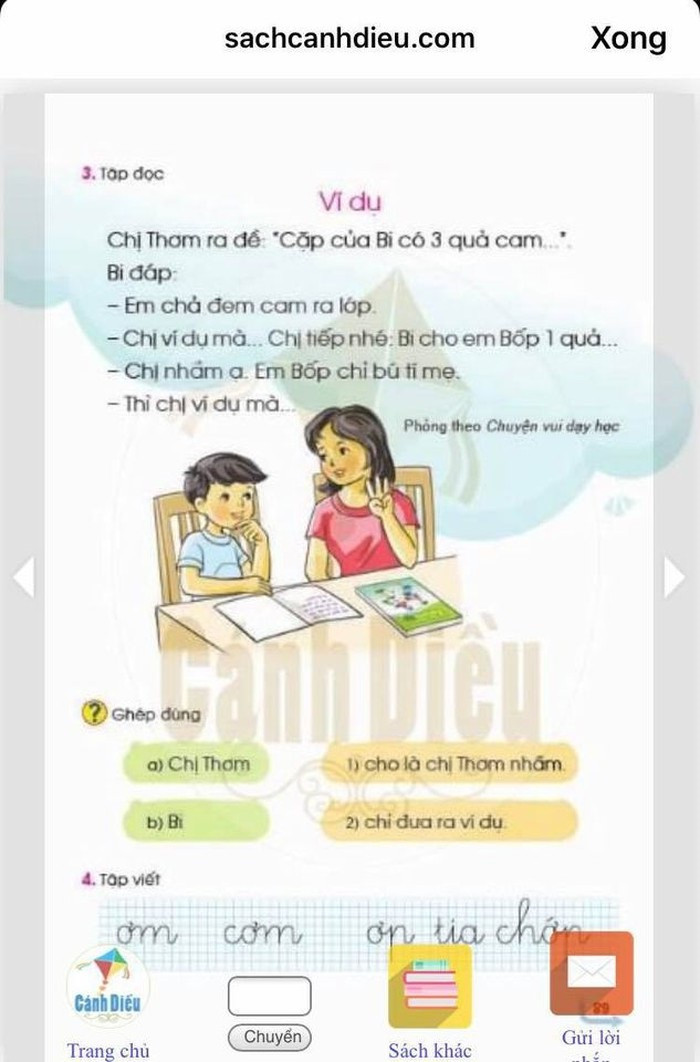 Sách Tiếng Việt 1 - bộ Cánh Diều bị dư luận phản ánh có nhiều "sạn". (Ảnh chụp màn hình sách Tiếng Việt 1 – bộ Cánh Diều) Sách Tiếng Việt 1 - bộ Cánh Diều bị dư luận phản ánh có nhiều "sạn". (Ảnh chụp màn hình sách Tiếng Việt 1 – bộ Cánh Diều)