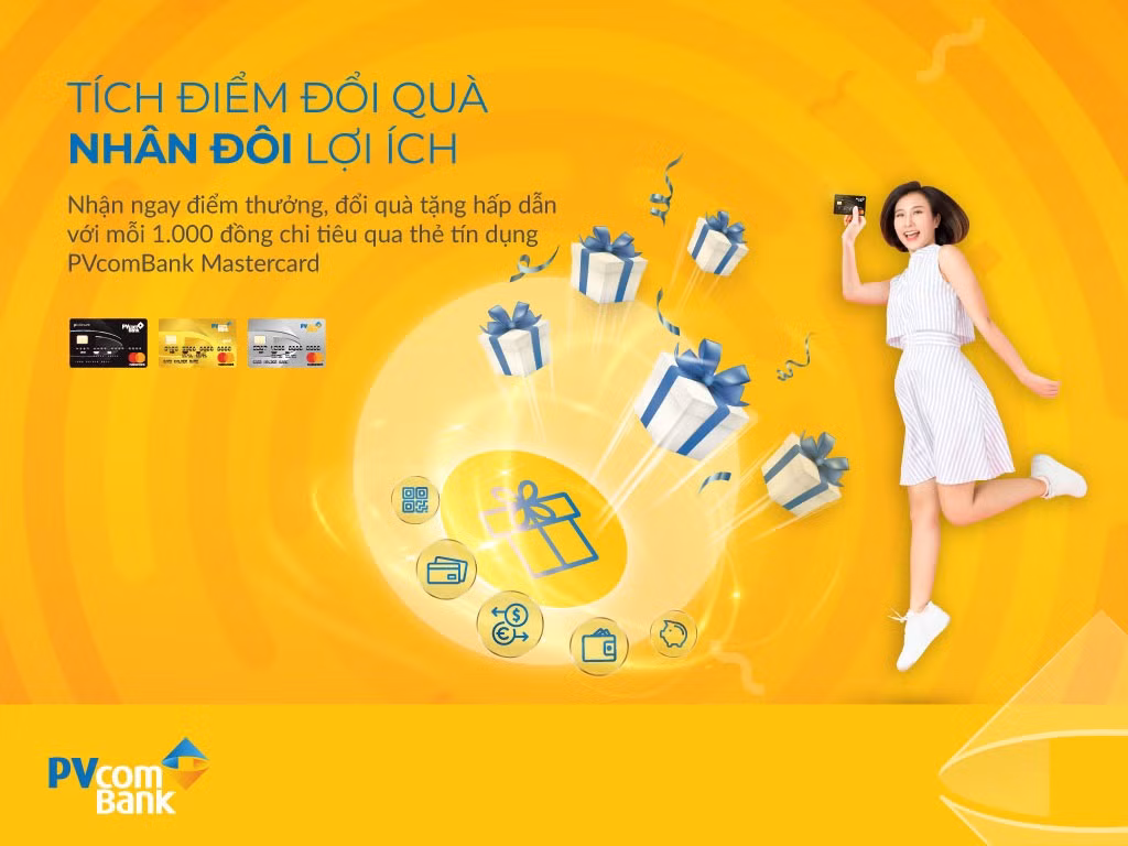 Chương trình Khách hàng thân thiết với với cơ chế tích điểm đổi quà hấp dẫn cho mọi chi tiêu qua thẻ tín dụng PVcomBank Mastercard.
