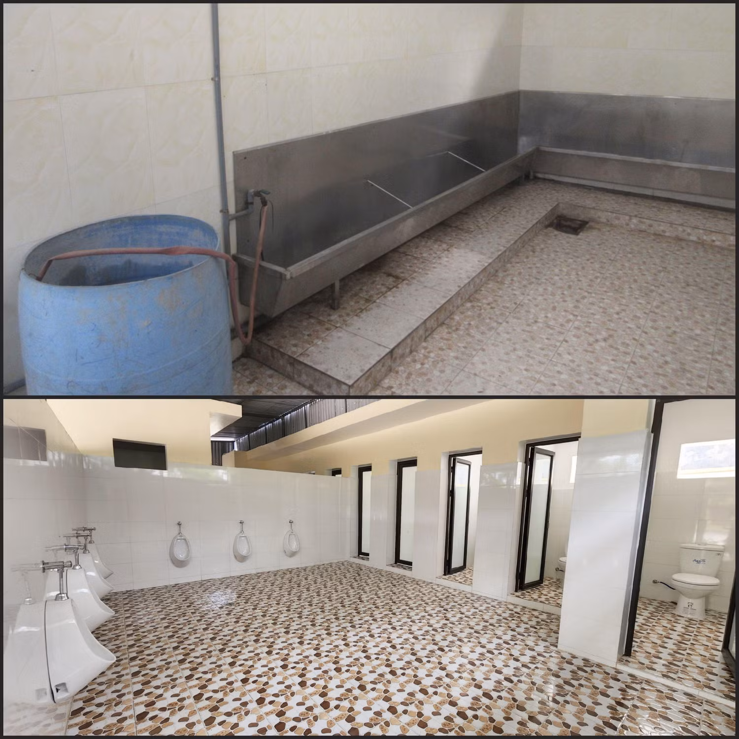 Thiết bị vệ sinh được thay mới hoàn toàn (Ảnh trên là hình ảnh nhà vệ sinh trước khi được sửa chữa. Ảnh: Phạm Linh) Thiết bị vệ sinh được thay mới hoàn toàn (Ảnh trên là hình ảnh nhà vệ sinh trước khi được sửa chữa. Ảnh: Phạm Linh)