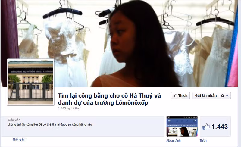 Các bạn học sinh lập hội "Tìm lại công bằng cho cô Hà Thủy" - Ảnh chụp từ Facebook.