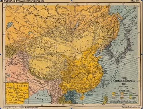 Bản đồ Trung Quốc năm 1910 không hề có hai quần đảo Hoàng Sa và Trường Sa.