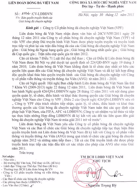Công văn VFF gửi đến VPF.