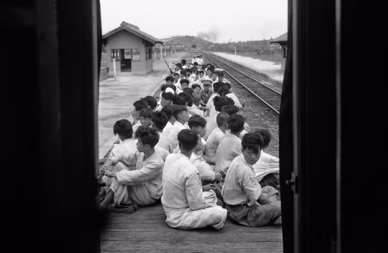Tân binh Hàn Quốc chuẩn bị được chuyển tới trại huấn luyện tháng 7/1950. Tân binh Hàn Quốc chuẩn bị được chuyển tới trại huấn luyện tháng 7/1950.