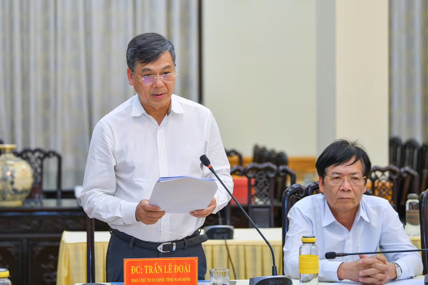 Ông Trần Lê Đoài - Phó chủ tịch Ủy ban nhân dân tỉnh Nam Định phát biểu tại hội nghị (Ảnh: Lã Tiến) Ông Trần Lê Đoài - Phó chủ tịch Ủy ban nhân dân tỉnh Nam Định phát biểu tại hội nghị (Ảnh: Lã Tiến)