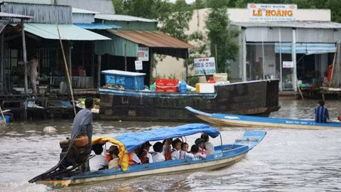 Học trò ở Ngọc Hiển đi học hầu hết bằng xuồng, ghe. Học trò ở Ngọc Hiển đi học hầu hết bằng xuồng, ghe.