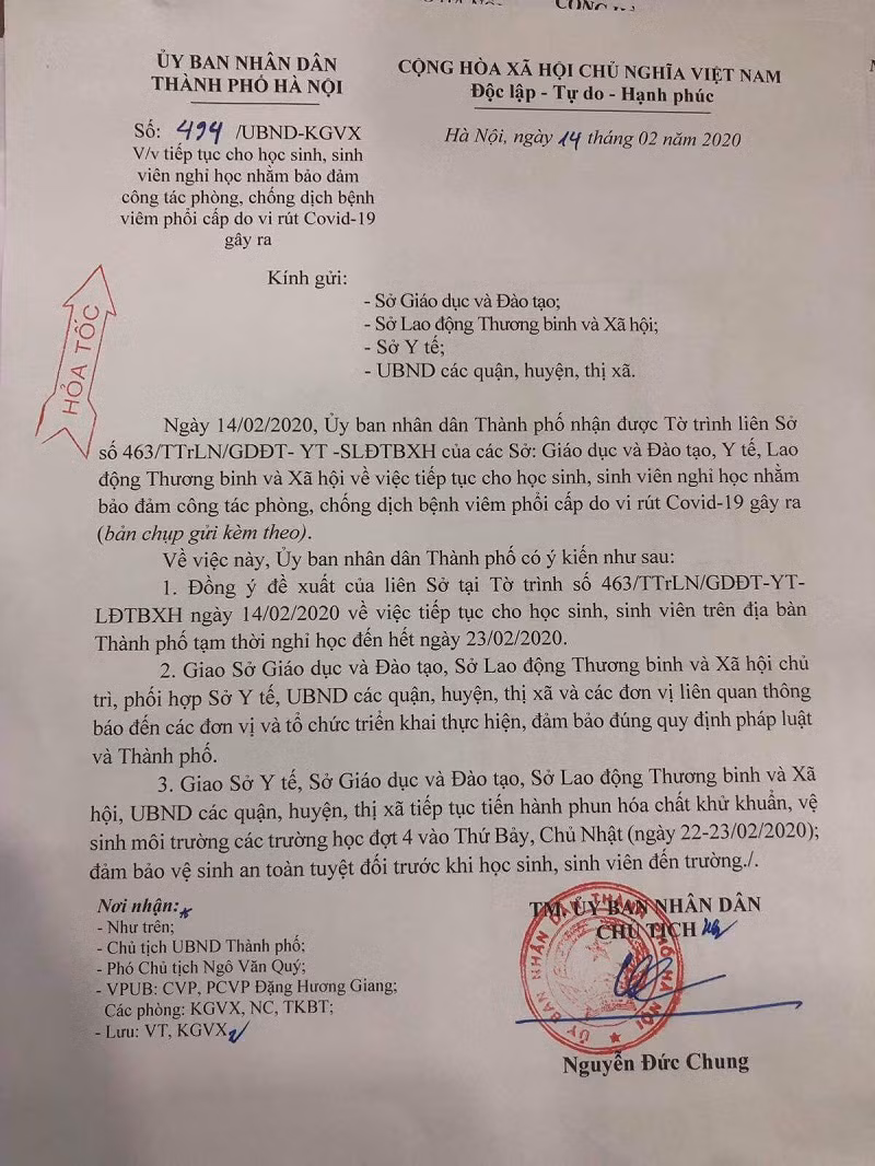 Chỉ đạo của Chủ tịch Uỷ ban nhân dân thành phố Hà Nội - Nguyễn Đức Chung Chỉ đạo của Chủ tịch Uỷ ban nhân dân thành phố Hà Nội - Nguyễn Đức Chung