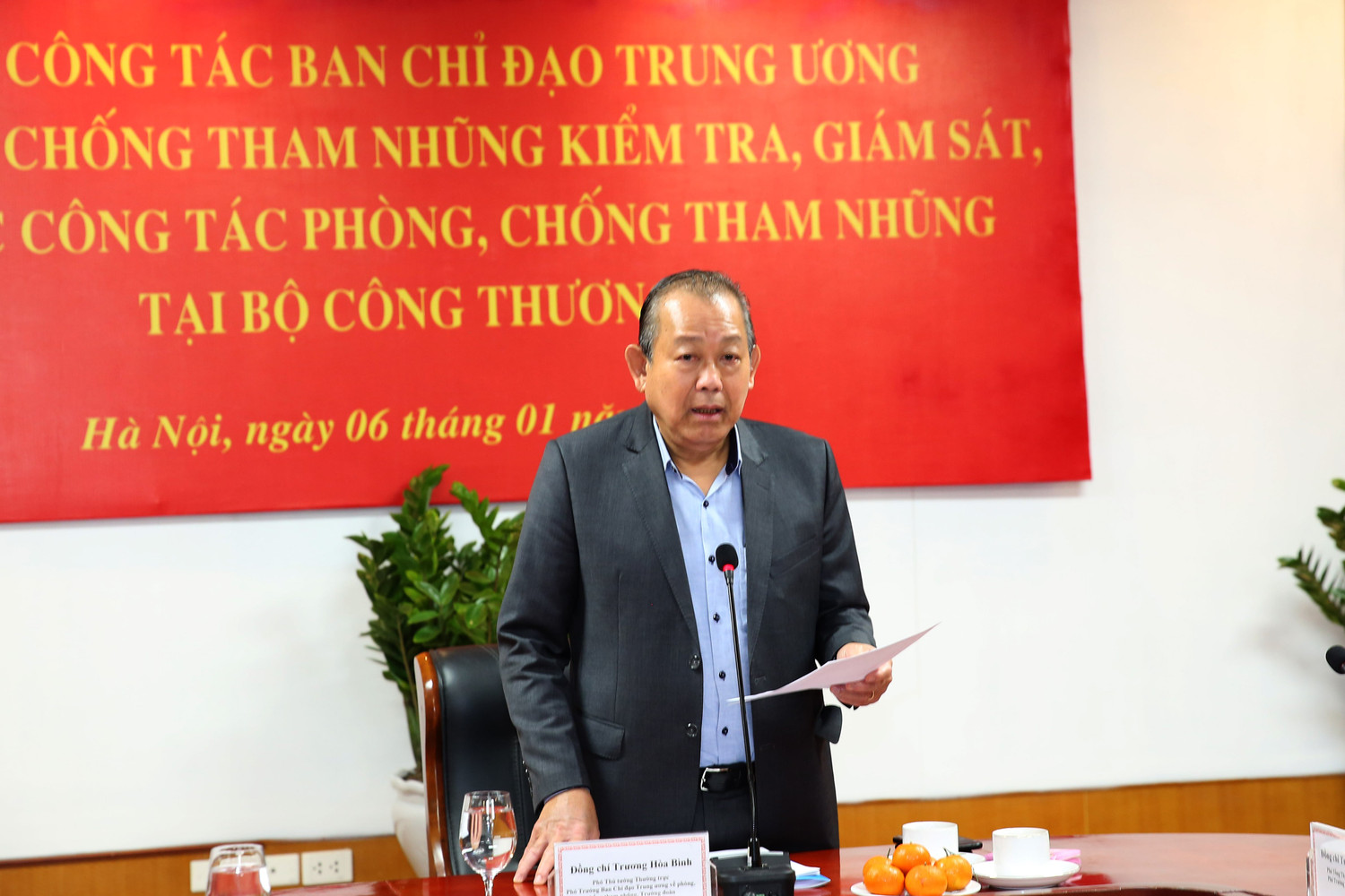 Phó Thủ tướng Thường trực Chính phủ Trương Hoà Bình phát biểu. Ảnh: VGP