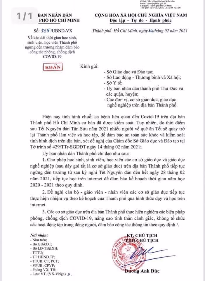 Văn bản của Ủy ban nhân dân Thành phố Hồ Chí Minh. (ảnh: P.L)