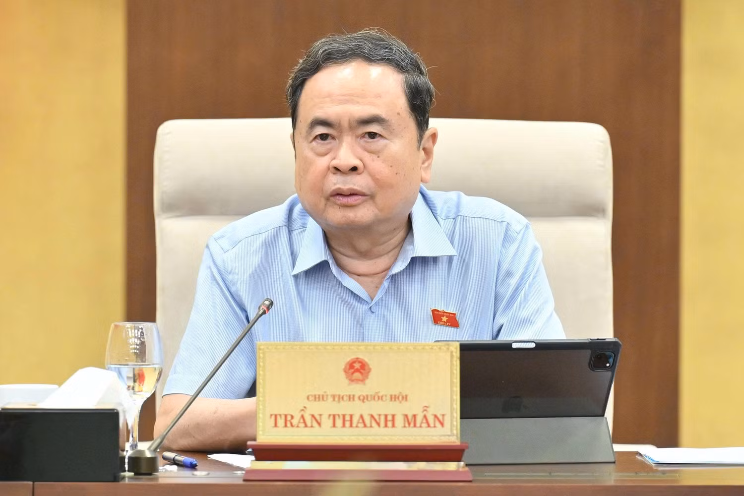Chủ tịch Quốc hội Trần Thanh Mẫn phát biểu ý kiến tại phiên họp. Ảnh: quochoi.vn