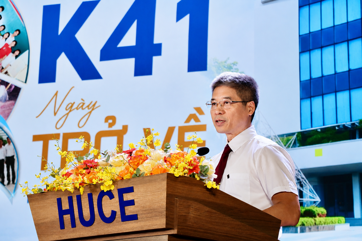 PGS.TS, Nhà giáo Ưu tú Hoàng Tùng - Hiệu trưởng Trường Đại học Xây dựng Hà Nội phát biểu tại ngày hội khóa K41. Ảnh: Doãn Nhàn